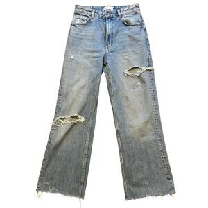 ZARA Women's Straight Leg Ripped Jeans Size 4 In Light Blue